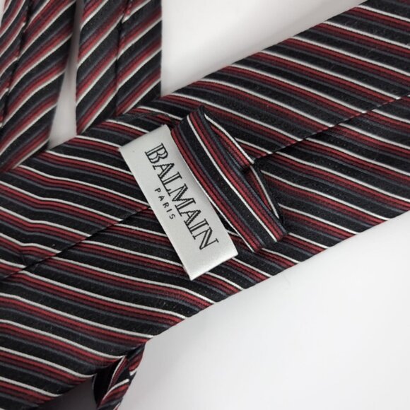 Balmain Paris Vintage 90s Silk Bloke Blokecore Striped Tie - Picture 2 of 5